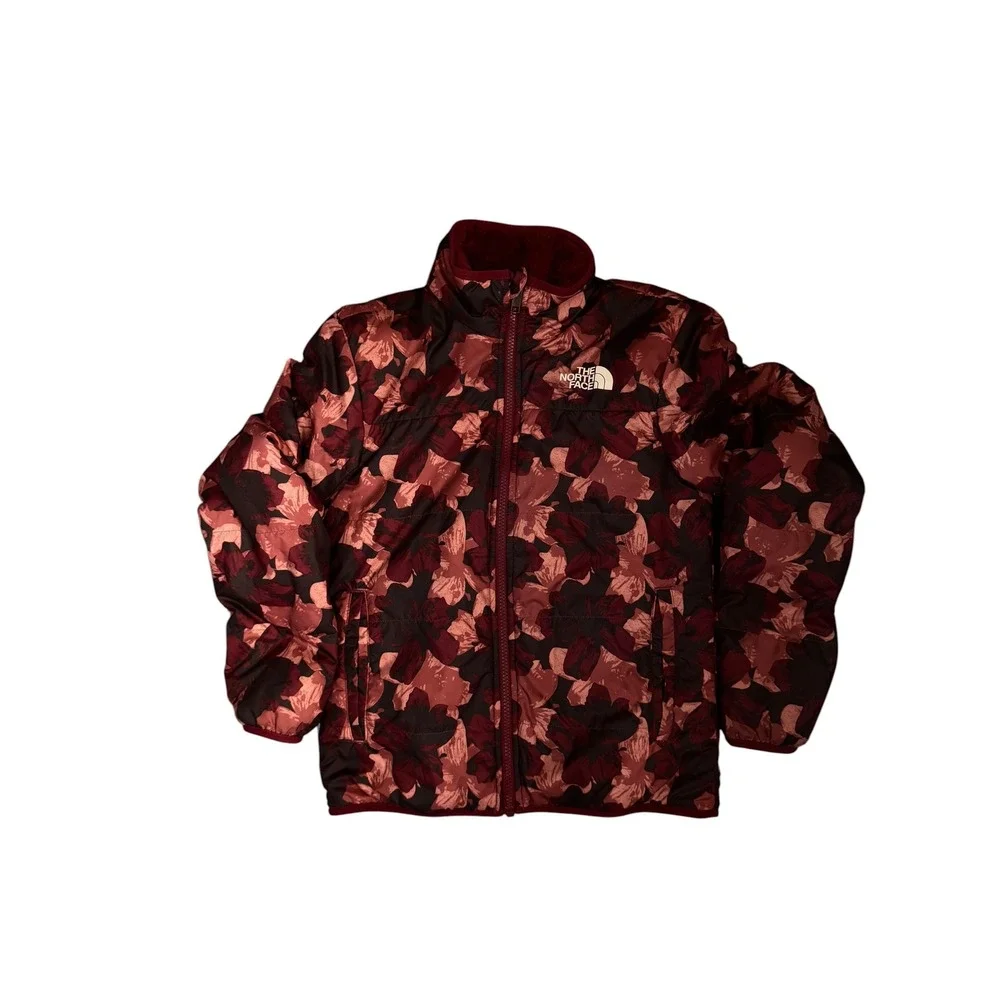 The North Face Girls Reversible Mossbud Swirl Jacket Floral Burgundy Large 12‎